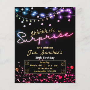 Prospectus 11,4 Cm X 14,2 Cm Invitation d'anniversaire surprise noir et or