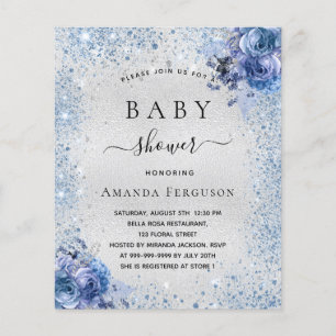 Prospectus 11,4 Cm X 14,2 Cm Invitation de baby shower argent floral bleu budge