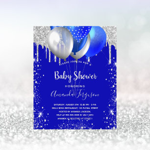Prospectus 11,4 Cm X 14,2 Cm Invitation de baby shower bleu royal argent budget