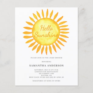 Prospectus 11,4 Cm X 14,2 Cm Invitation de baby shower Budget Hello Sunshine