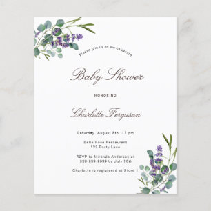 Prospectus 11,4 Cm X 14,2 Cm Invitation de baby shower budget lavande eucalyptu