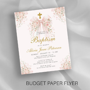 Prospectus 11,4 Cm X 14,2 Cm Invitation de baptême de fille florale à ruban ros
