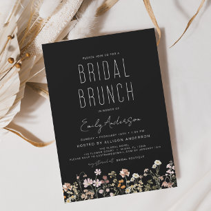 Prospectus 11,4 Cm X 14,2 Cm Invitation de Brunch Fleur sauvage noir blanc