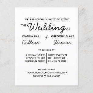 Prospectus 11,4 Cm X 14,2 Cm Invitation de budget de mariage sans thème, juste