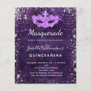 Prospectus 11,4 Cm X 14,2 Cm Invitation de budget de Quinceañera violet masquer