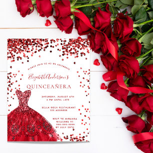 Prospectus 11,4 Cm X 14,2 Cm Invitation de budget de robe blanche rouge de Quin