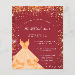 Prospectus 11,4 Cm X 14,2 Cm Invitation de budget de robe d'or rouge de Sweet 1
