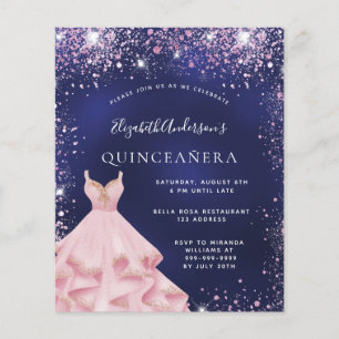 Prospectus 11,4 Cm X 14,2 Cm Invitation de budget de robe rose bleu de marine d