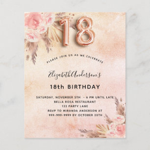 Prospectus 11,4 Cm X 14,2 Cm Invitation de budget de rose de 18e anniversaire d