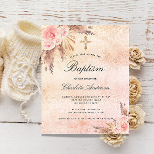 Prospectus 11,4 Cm X 14,2 Cm Invitation de budget rose de baptême blush herbe d