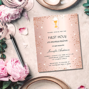Prospectus 11,4 Cm X 14,2 Cm Invitation de budget rose or pour la première comm