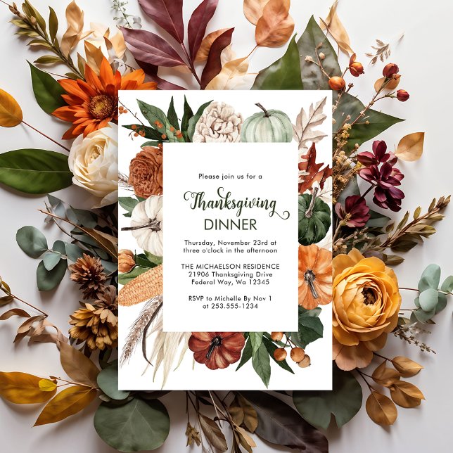 Prospectus 11,4 Cm X 14,2 Cm Invitation de dîner Rustique Green Thanksgiving (Cheap Rustic Green Thanksgiving Dinner Invite Flyer)