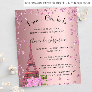 Prospectus 11,4 Cm X 14,2 Cm Invitation de douche de mariée Paris Eiffel rose b