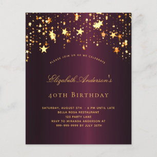 Prospectus 11,4 Cm X 14,2 Cm Invitation de fête d'anniversaire bordeaux et or b