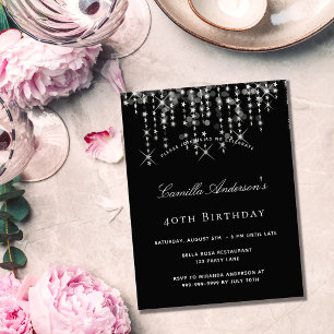 Prospectus 11,4 Cm X 14,2 Cm Invitation de fête d'anniversaire étoile noire arg