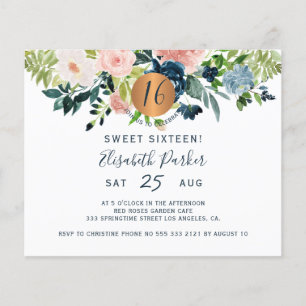 Prospectus 11,4 Cm X 14,2 Cm Invitation de fête d'anniversaire florale pour Swe