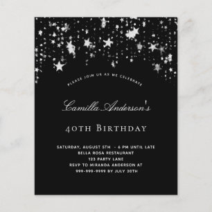 Prospectus 11,4 Cm X 14,2 Cm Invitation de fête d'anniversaire noir blanc étoil