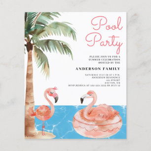 Prospectus 11,4 Cm X 14,2 Cm Invitation de la fête de la piscine de Flamant ros