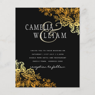 Prospectus 11,4 Cm X 14,2 Cm Invitation de mariage classique de dentelle d'or B