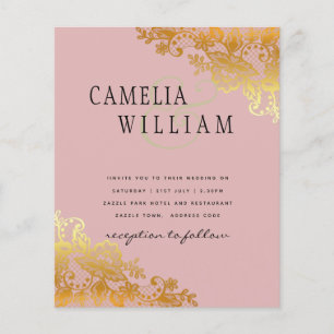 Prospectus 11,4 Cm X 14,2 Cm Invitation de mariage classique de dentelle d'or B