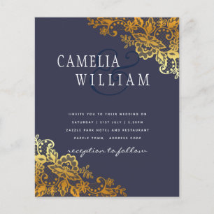 Prospectus 11,4 Cm X 14,2 Cm Invitation de mariage classique de dentelle d'or B