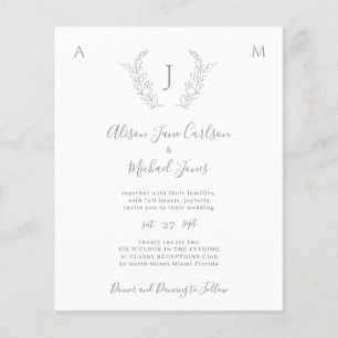 Prospectus 11,4 Cm X 14,2 Cm Invitation de mariage élégante avec monogramme sur