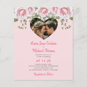 Prospectus 11,4 Cm X 14,2 Cm Invitation de mariage florale rose photo de coeur 