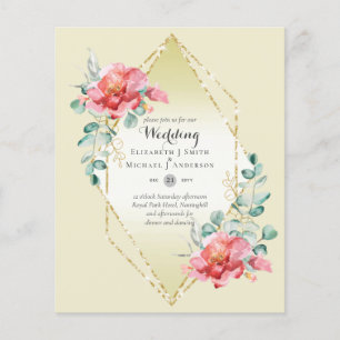 Prospectus 11,4 Cm X 14,2 Cm Invitation de mariage florale rose rouge au budget
