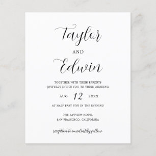 Prospectus 11,4 Cm X 14,2 Cm Invitation de mariage minimaliste noir et blanc à