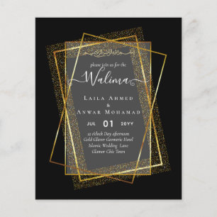 Prospectus 11,4 Cm X 14,2 Cm Invitation de mariage musulmane de cadre doré Wali