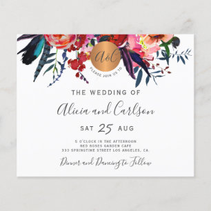 Prospectus 11,4 Cm X 14,2 Cm Invitation de mariage personnalisée avec monogramm