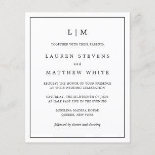 Prospectus 11,4 Cm X 14,2 Cm Invitation de mariage simple noir et blanc à petit