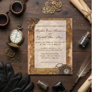 Prospectus 11,4 Cm X 14,2 Cm Invitation de mariage vintage industrielle steampu