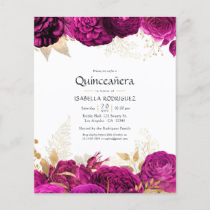 Prospectus 11,4 Cm X 14,2 Cm Invitation de Quinceañera à la florale rose et or 