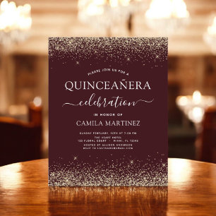 Prospectus 11,4 Cm X 14,2 Cm Invitation de Quinceanera Bourgeois Bourgogne Or