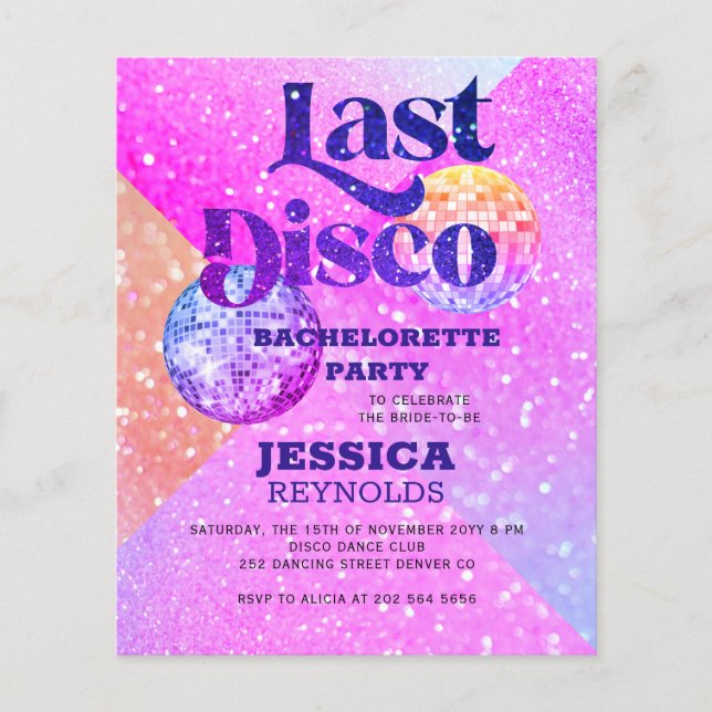 Prospectus 11,4 Cm X 14,2 Cm Invitation de soirée disco budget (Devant)
