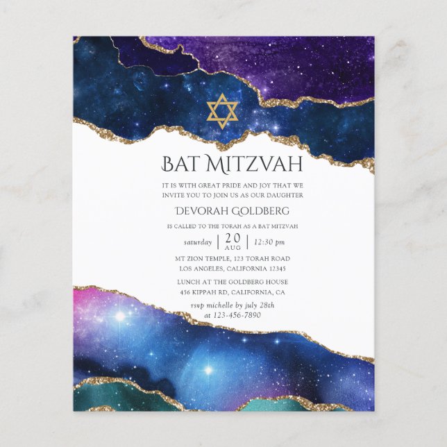 Prospectus 11,4 Cm X 14,2 Cm Invitation du Bat mitzvah d'Agate Galaxy (Devant)