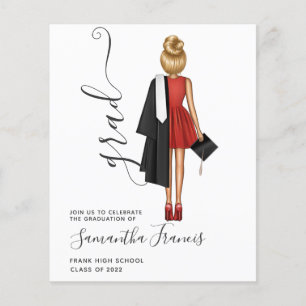Prospectus 11,4 Cm X 14,2 Cm Invitation élégante de fin d'études pour fille en