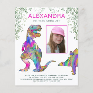 Prospectus 11,4 Cm X 14,2 Cm Invitation fête d'anniversaire fille dinosaure bud
