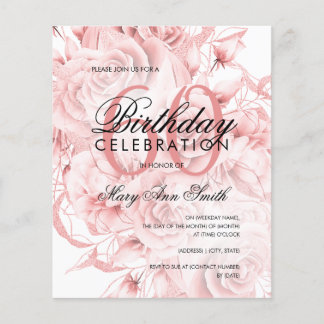 Prospectus 11,4 Cm X 14,2 Cm Invitation Fleurie Rose Gold pour 60e Anniversaire