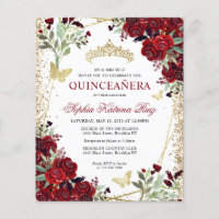 Invitation Floral Bourgogne Or Quinceañera pas che