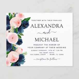 Prospectus 11,4 Cm X 14,2 Cm Invitation Florale rose Mariage
