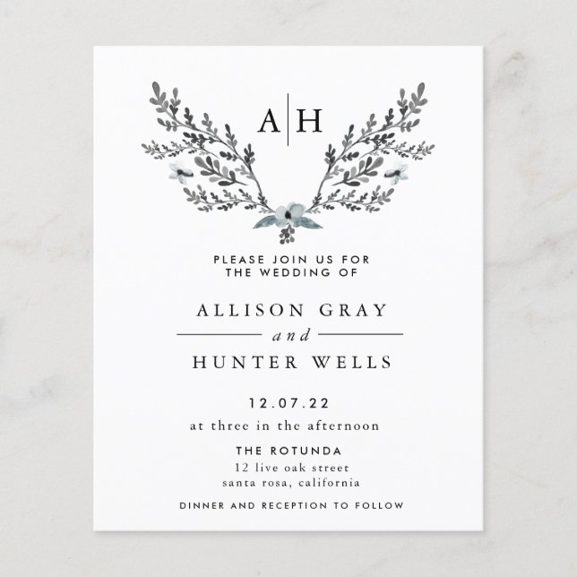 Prospectus 11,4 Cm X 14,2 Cm Invitation Frosty Winter Wedding | Flyer budgétair (Devant)