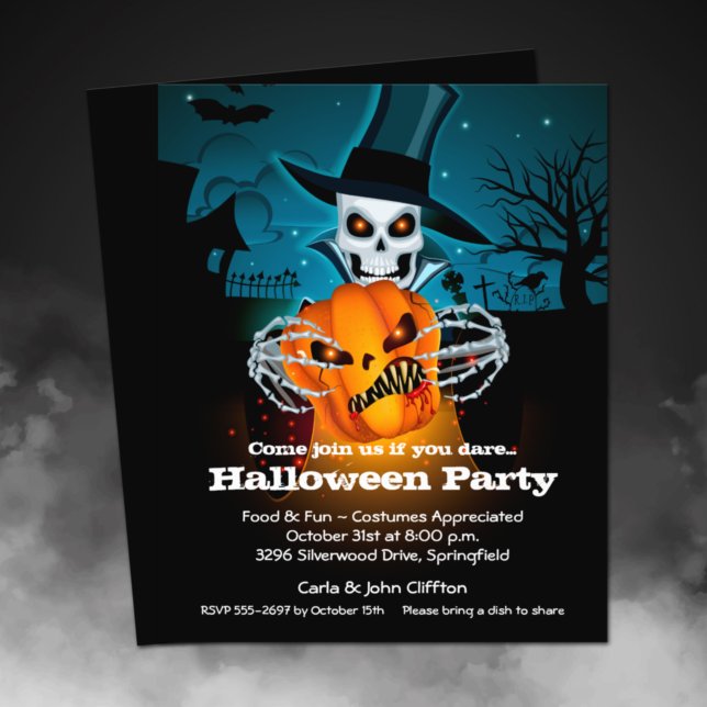 Prospectus 11,4 Cm X 14,2 Cm Invitation Halloween squelette à petit budget (Printed on affordable THIN 80 lb flyer paper - heavier paper available in our collection.)