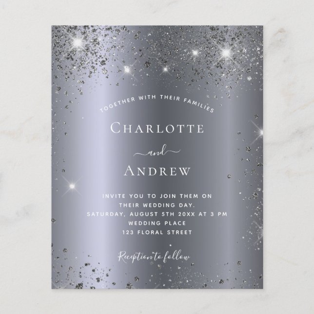 Prospectus 11,4 Cm X 14,2 Cm Invitation mariage argent pailleté glamour budget (Devant)