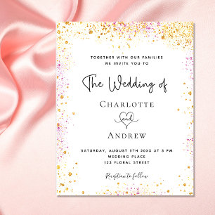 Prospectus 11,4 Cm X 14,2 Cm Invitation mariage blanc or rose paillettes petit