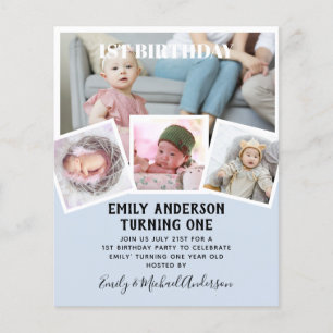 Prospectus 11,4 Cm X 14,2 Cm INVITATION OU REMERCIEMENTS PHOTO pour le 1er Anni