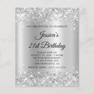 Prospectus 11,4 Cm X 14,2 Cm Invitation pailletée argentée pour 21e anniversair