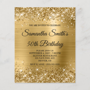 Prospectus 11,4 Cm X 14,2 Cm Invitation pailletée or glamour pour 50e anniversa