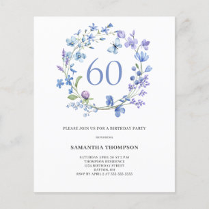 Prospectus 11,4 Cm X 14,2 Cm Invitation pour 60e anniversaire à motif floral bl